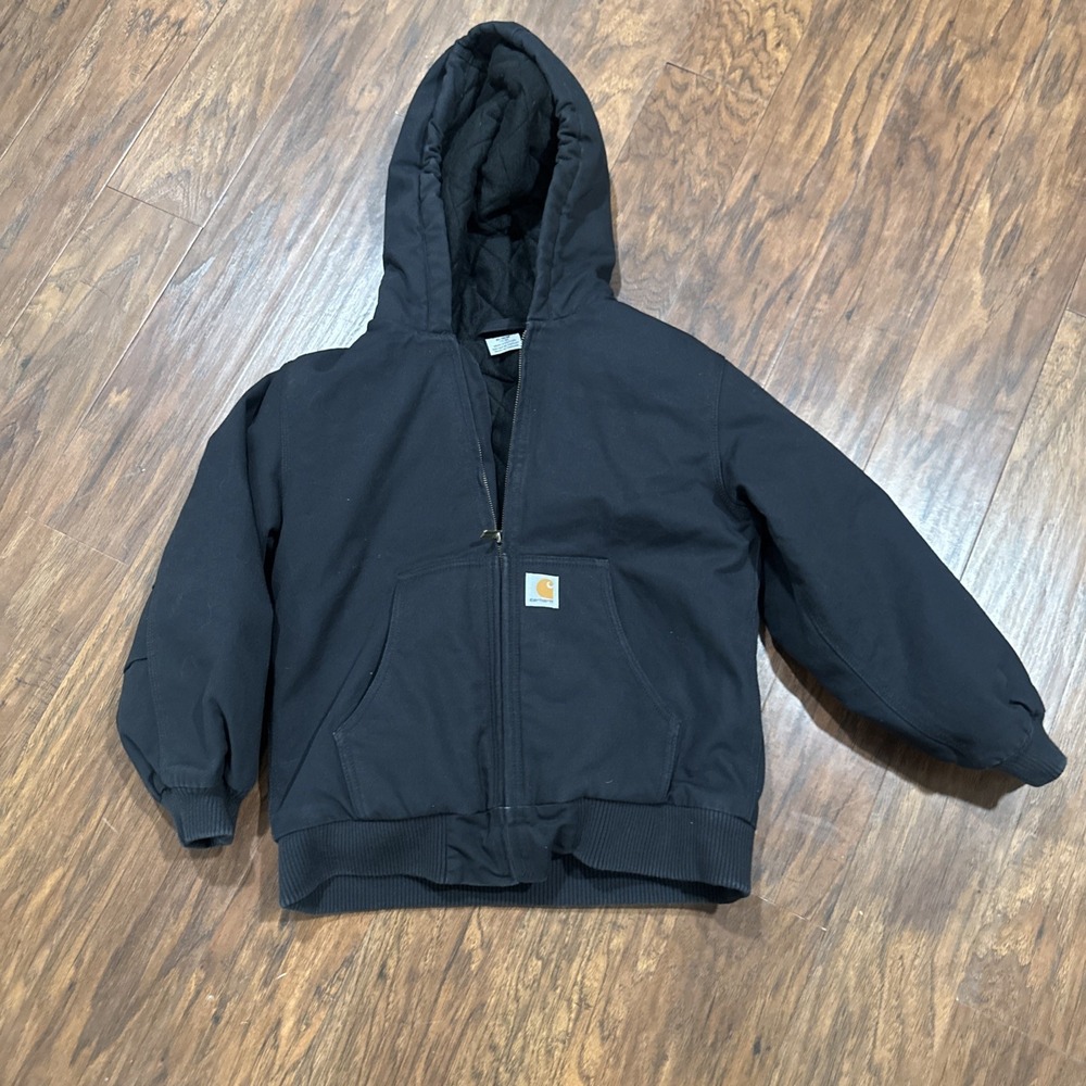 Size M - Black Carhartt Canvas Duck Coat Quilted Youth Insulated Jacket